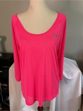 Nike Bright Pink Long Sleeve Scoop Neck Performance Tee